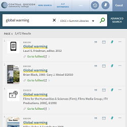 The COCC library catalog, one of the tools taught in LIB100
