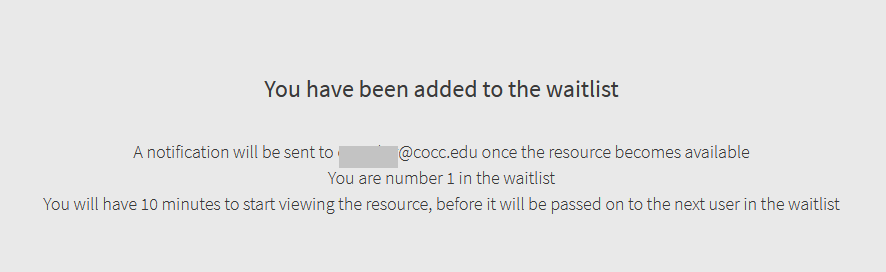 Waitlist confirmation shows message confirming you have been added to waitlist