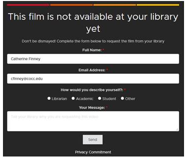 The Kanopy video request form