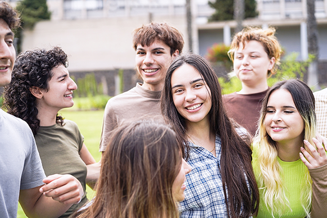 students laughing and talking