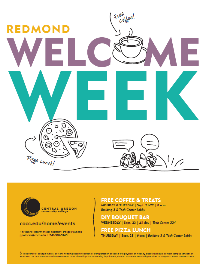 Redmond Welcome Week poster with events