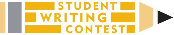 Graphic of a yellow pencil with the words "Student Writing Contest"